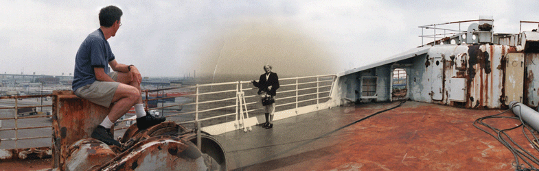 Phil & his grandmother on deck of SS United States, 1952/2002